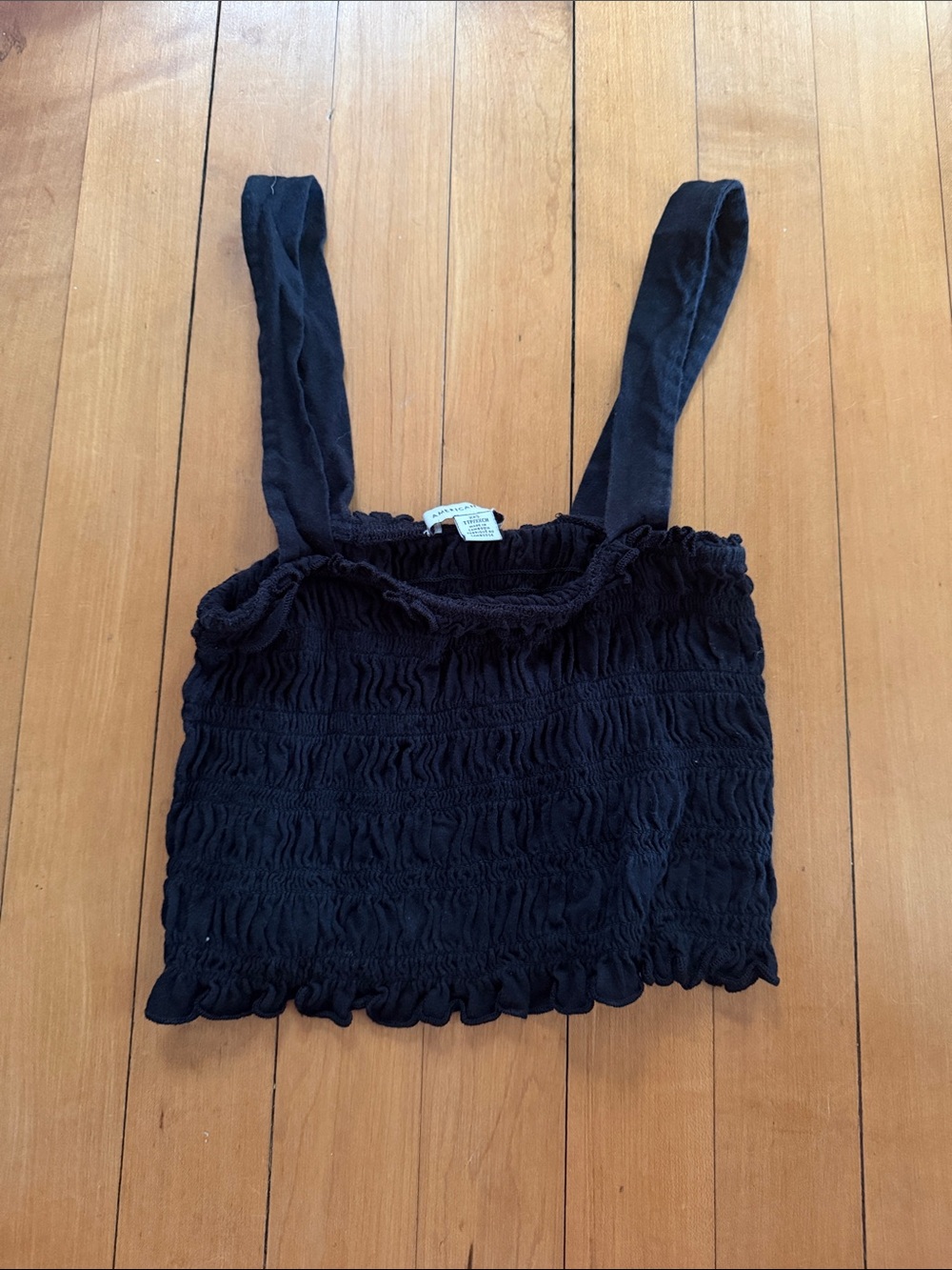 American Eagle Outfitters Black Smocked Crop Tank with Wide Straps